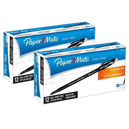 PAPER MATE Eraser Mate® Pen, Black, PK24 PAP39301